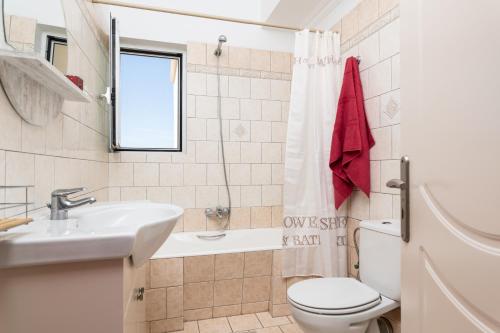 a bathroom with a sink and a toilet and a window at Emily Apartment in Zakynthos Town