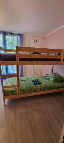 Łóżko piętrowe w pokoju z łóżkiem piętrowym w obiekcie Appartement Grand Paris w mieście Saint-Denis