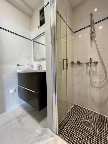 une salle de bain avec douche et lavabo dans l'établissement Bright and elegant renovated two rooms - Near Suquet, à Cannes