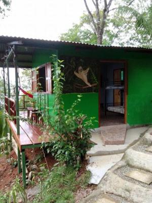 a green house with a bench in front of it at Vista Alta Ecolodge Bahia Drake in Drake