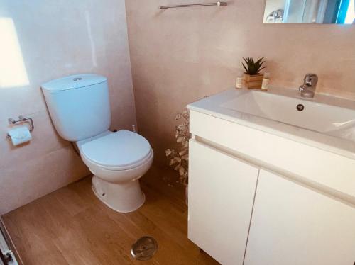 a bathroom with a white toilet and a sink at Eira do Cajado 