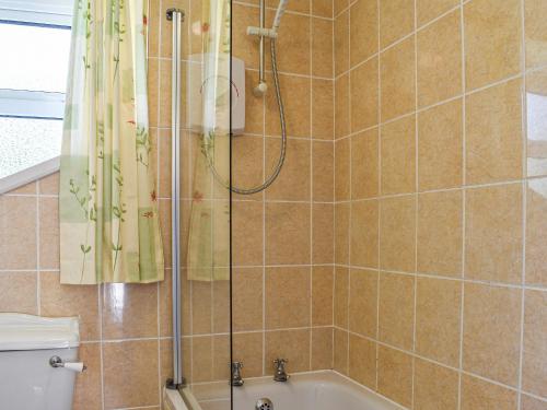 y baño con ducha, bañera y aseo. en Poundhouse - Uk43496, en Lostwithiel