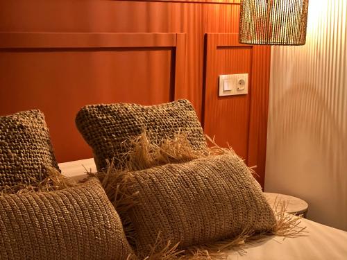 a room with two pillows on a bed at Casal de pelaio in Barreiros