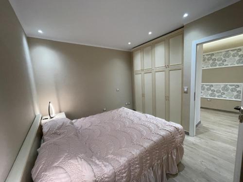 een slaapkamer met een bed en een inloopkast bij City center Apartment 1 in Tirana