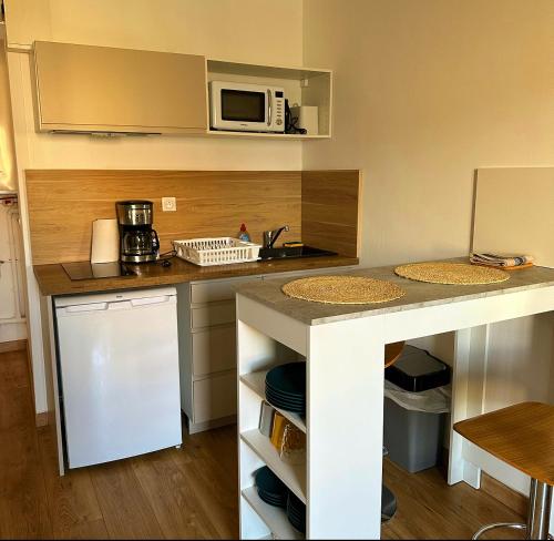 a kitchen with a counter top with a microwave at Studio Roncu in Calvi