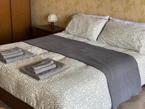 een bed met handdoeken en kussens erop bij Castagneto House in Baveno