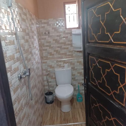 a bathroom with a toilet and a shower at Dar rachid ouzoud in Azilal