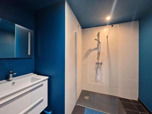 une salle de bain avec douche et lavabo dans l'établissement Apartment in Concarneau near Seafront, à Concarneau