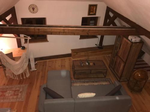 an overhead view of a living room with a couch at Cesky Krumlov centrum ap 6 in Český Krumlov