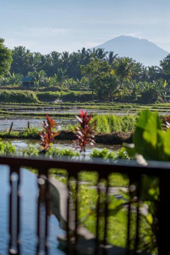 a view of a garden from a balcony at Beehouse Dijiwa Ubud in Ubud
