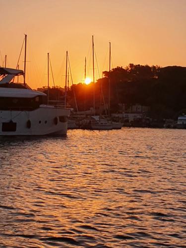 - un groupe de bateaux dans l'eau au coucher du soleil dans l'établissement Porquerolles - Nuit insolite à bord du Défi Fou, à Porquerolles