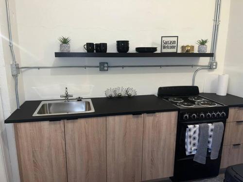 a kitchen with a sink and a stove at 1 Bedroom Apartment Downtown in Detroit