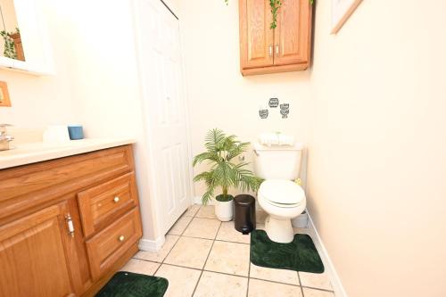 a bathroom with a toilet and a plant on the floor at Modern Luxury, Sleeps 5, Near Universities,Airport 15mins,Free Parking in Philadelphia