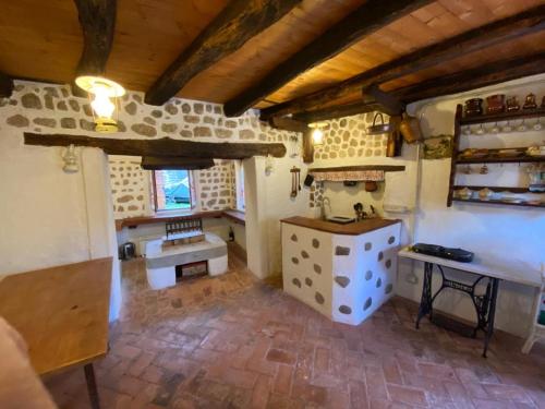een keuken met een aanrecht en een fornuis in de kamer bij Tipico rustico in pietra friulana in Budoia