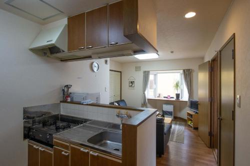 a kitchen with a sink and a counter top at Asuka Value Apartments in Kutchan