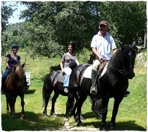 un grupo de personas montando caballos en un campo en Tente style Tepee Confort, en Latour-de-Carol