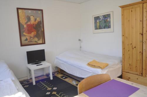 1 dormitorio pequeño con 1 cama y TV en Guesthouse Højland, en Ry