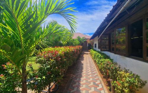 トリンコマリーにあるITALIAN GUESTの花植物の並ぶ通路