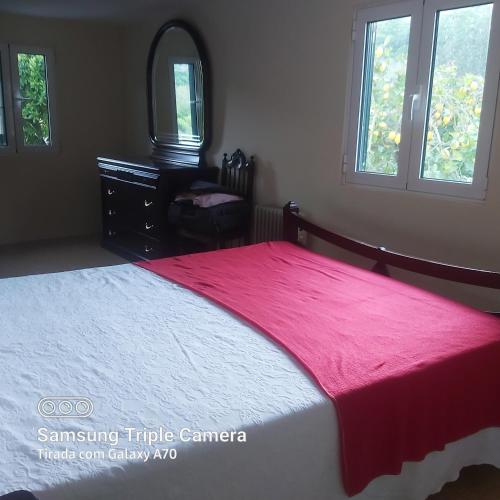una camera da letto con un letto con un comò e uno specchio di Casa do Mateus a Santa Leocádia