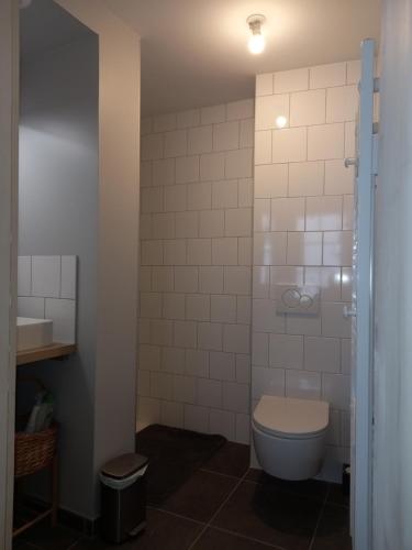 une salle de bain avec toilettes et lavabo dans l'établissement Gîte du Bon Pays, à Frontenay