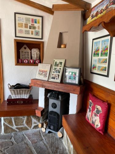 a living room with a fireplace in a house at Angliiska Vila in Arbanasi