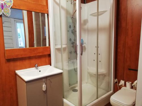 a bathroom with a shower and a sink at petite maison 15 mn à pied du marche et vieux port in La Rochelle