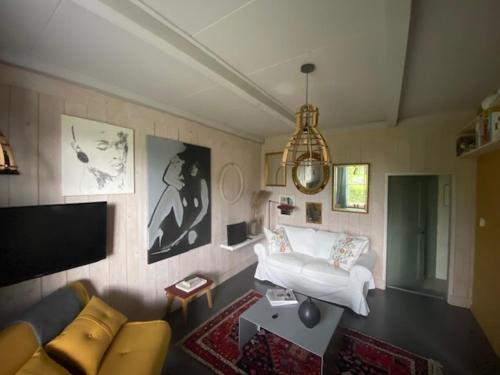 Grootschermer的住宿－Ingeborgh Art Gastenverblijf，带沙发和电视的客厅