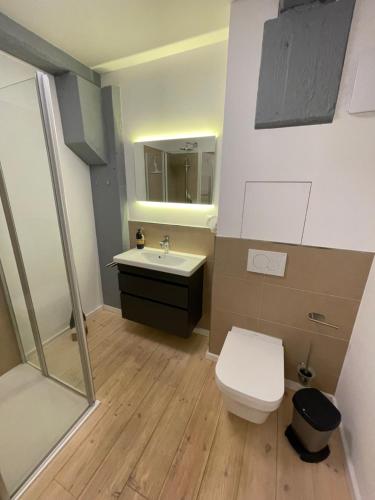 Ένα μπάνιο στο Apartment Boddenkieker