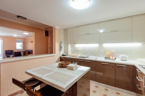 a kitchen with a table and a counter top at lux porodicni apartman Ciric in Herceg-Novi