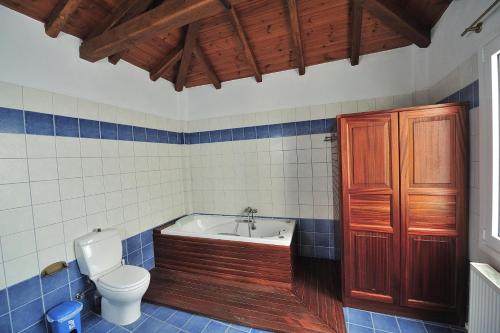 a bathroom with a bath tub and a toilet at Orestis Mansion Skiathos in Skiathos
