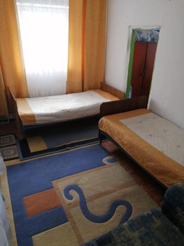 Zimmer mit 2 Etagenbetten und einem Teppich in der Unterkunft Дача посуточно Балхаш in Balqasch
