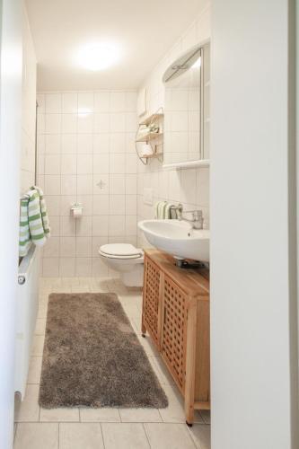 a white bathroom with a sink and a toilet at Bauernhof Kure in Leutschach