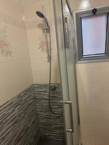a shower with a glass door in a bathroom at Federica House in Bologna
