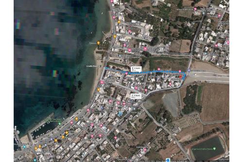 an overhead view of a city street with cars at Livadia Seaside Studios 6 in Parikia