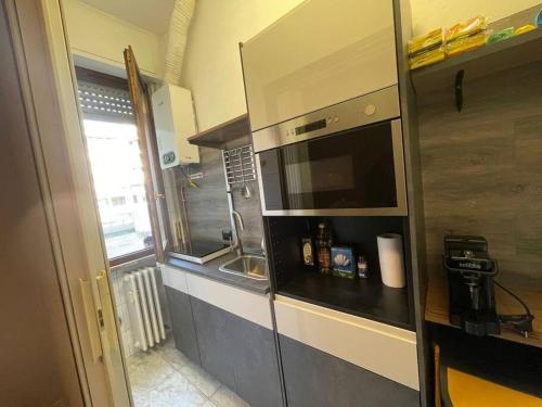 una piccola cucina con lavandino e forno a microonde di Appartamento a due passi da Milano a Vimodrone
