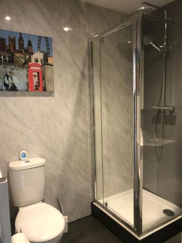 bagno con doccia e servizi igienici. di Furze Cottages a Buckinghamshire
