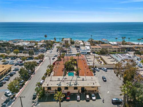 an aerial view of a city with the ocean at 14 West Boutique Hotel in Laguna Beach