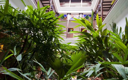 a room with green plants and a balcony at Maison Perumal Pondicherry - A CGH Earth Experience in Puducherry