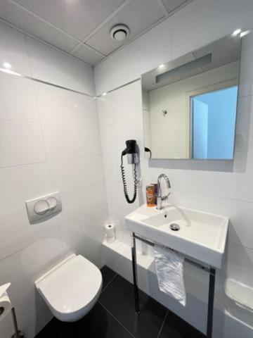 a white bathroom with a toilet and a sink at Residence OLit Cathédrale in Strasbourg
