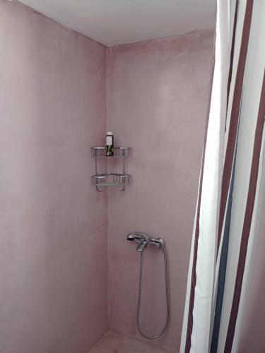 a bathroom with a shower with a shower head at Drymonas cottage in Kythira