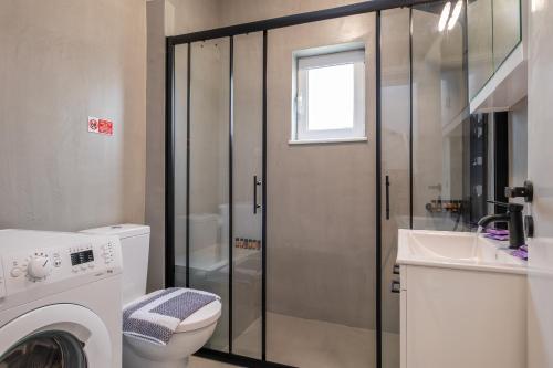 La salle de bains est pourvue d'un lave-linge et d'un lavabo. dans l'établissement Villa Eirini Lake Kournas Chania, à Mouríon