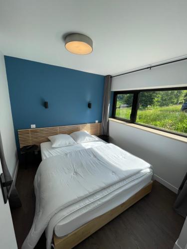 勒蒙多爾的住宿－L'Ecrin d'Edern 4pers Mont Dore，一间卧室设有一张床和一个大窗户
