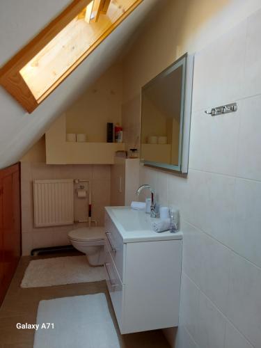 een badkamer met een wastafel en een toilet bij Ferienhaus Käthe in Klagenfurt