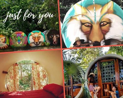 a collage of pictures of a house with animals at Hostal Mulut Tulum in Tulum