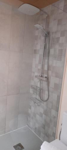 eine Dusche im Bad mit WC und Dusche in der Unterkunft Paradise, Porto Saler ET7104 in La Savina