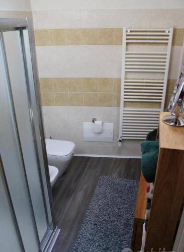 Baño pequeño con aseo y lavamanos en Appartamento nel cuore di Vigevano, en Vigevano