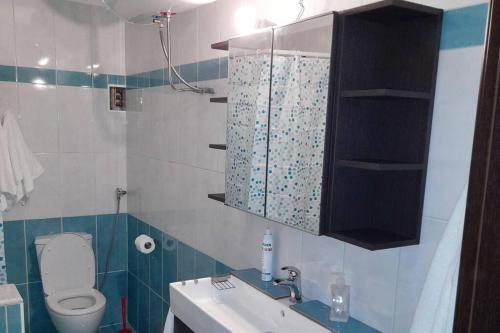 a small bathroom with a sink and a toilet at villa Narkissos - Καναλάκι - Εξοχική κατοικία in Nárkissos