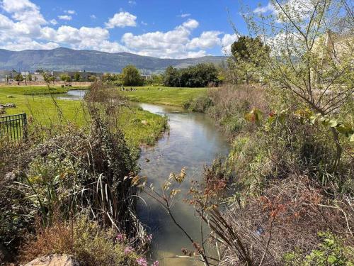 a river in a field next to a grassy field at בית בקיבוץ in Hagoshrim