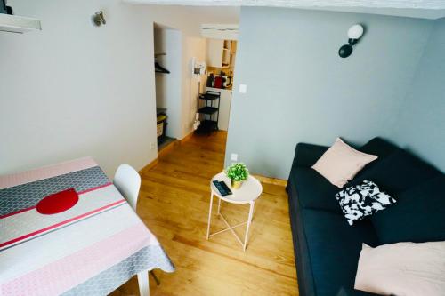 un salon avec un canapé et une table dans l'établissement REVERIE, à Ax-les-Thermes