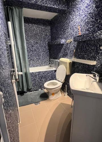 a bathroom with a toilet and a sink at Apartament Ultracentral Universitate in Bucharest